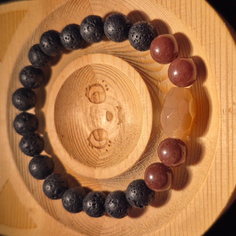 Artisan Crafted Peach Moonstone and Purple Aventurine with lava beads